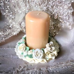 Porcelain Pink Rose Pillar Candle Holder Wedding Centerpiece